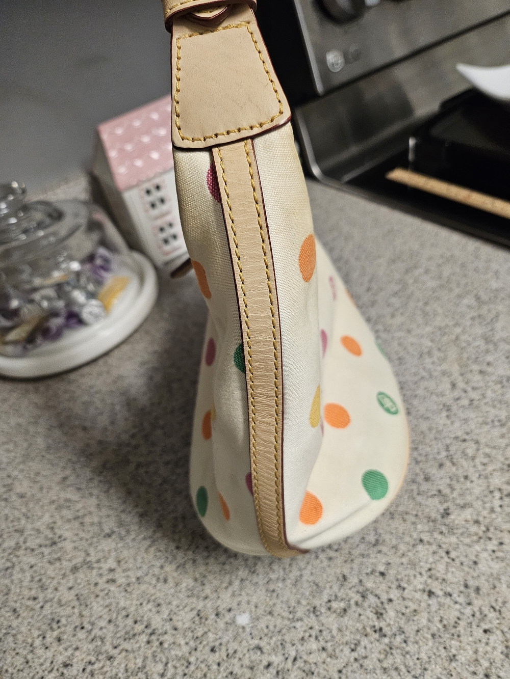 Dooney & Bourke Cream Shoulder Bag with Multicolor Polka Dots - Picture 10 of 16